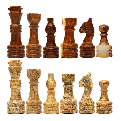 Coral and Brown Chess Pieces for 12 to 16 Inches Board - Premium marble (Pieces Only)