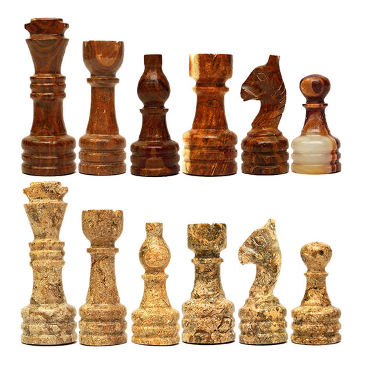 Coral and Brown Chess Pieces for 12 to 16 Inches Board - Premium marble (Pieces Only)