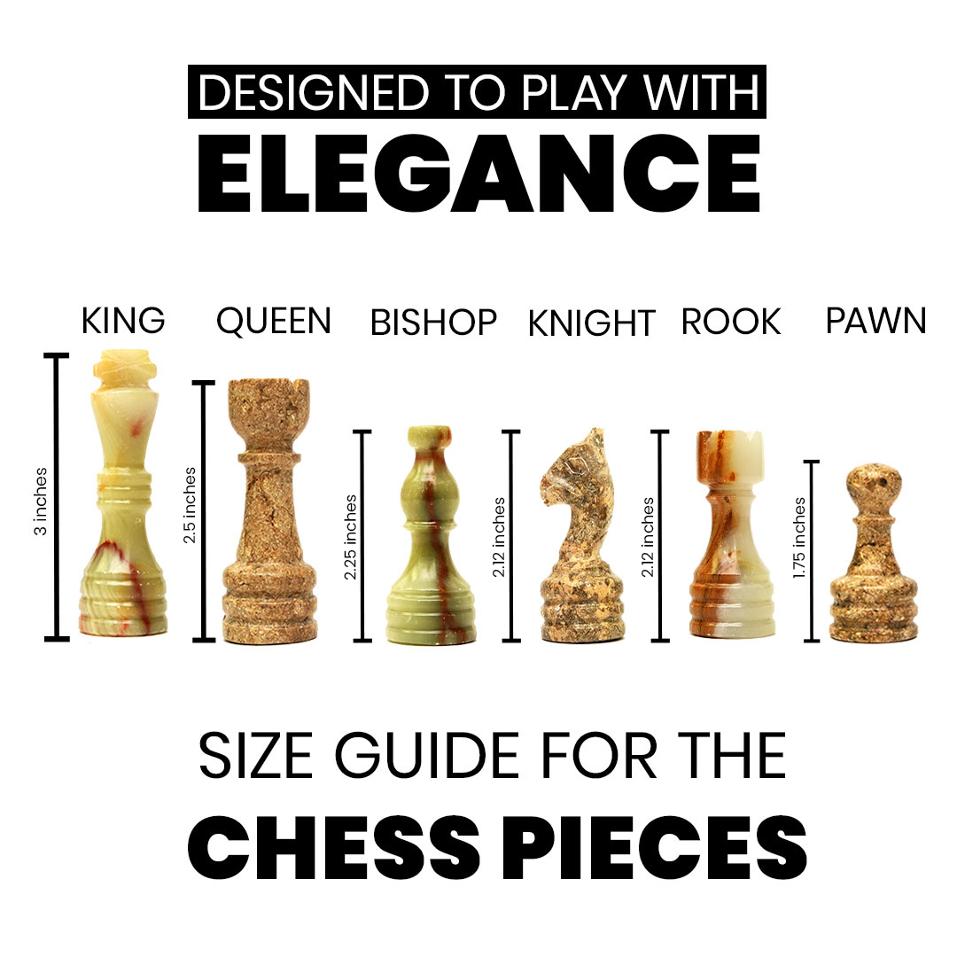 Coral and Green Onyx Chess Pieces for 12 to 16 Inches Board
