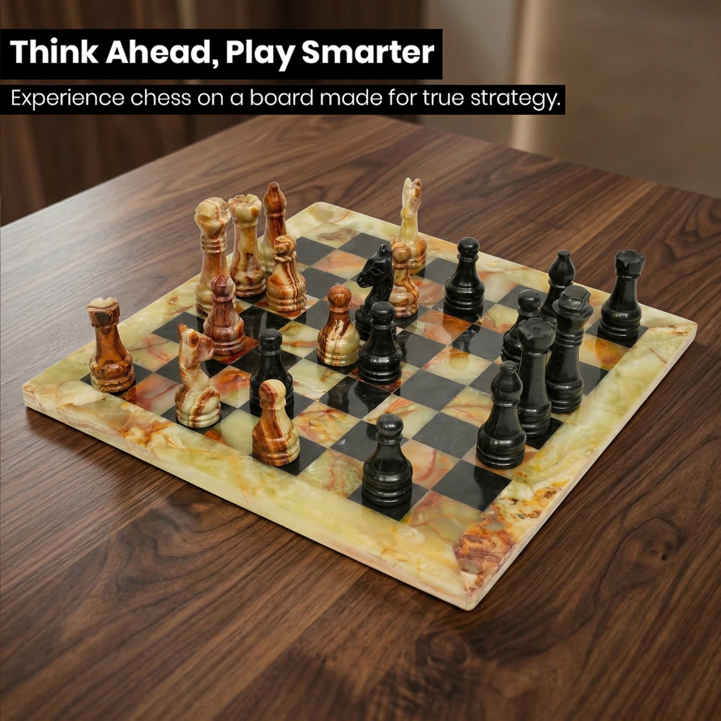 Elegant Green Onyx and Black Chess Set 12 inches