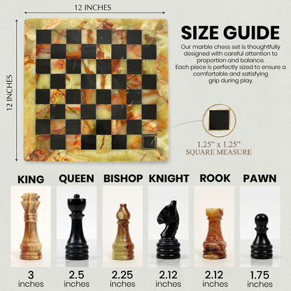 Elegant Green Onyx and Black Chess Set 12 inches