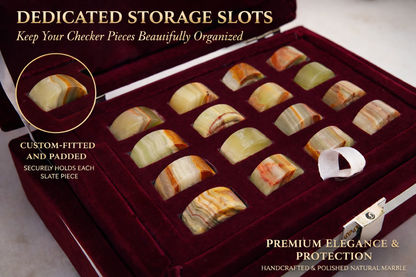 Black & Green Onyx Marble Checkers Set – (32 Premium Luxury Pieces)