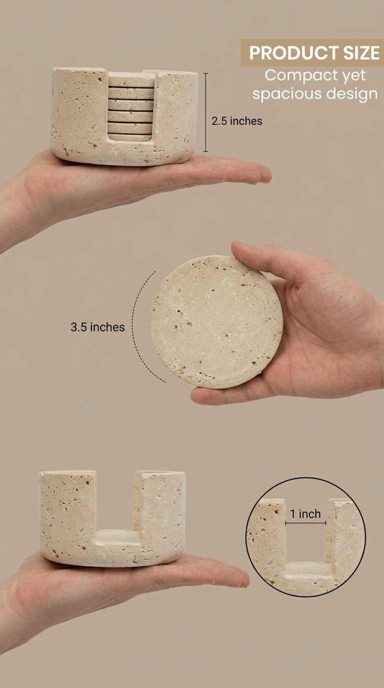 Travertine Round Marble Coaster (Set of 6)