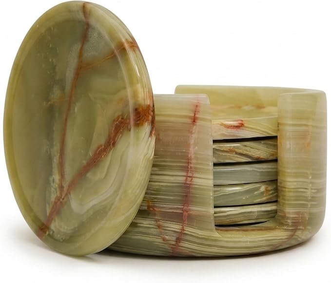 Green Onyx Round Marble Coaster (Set of 6)