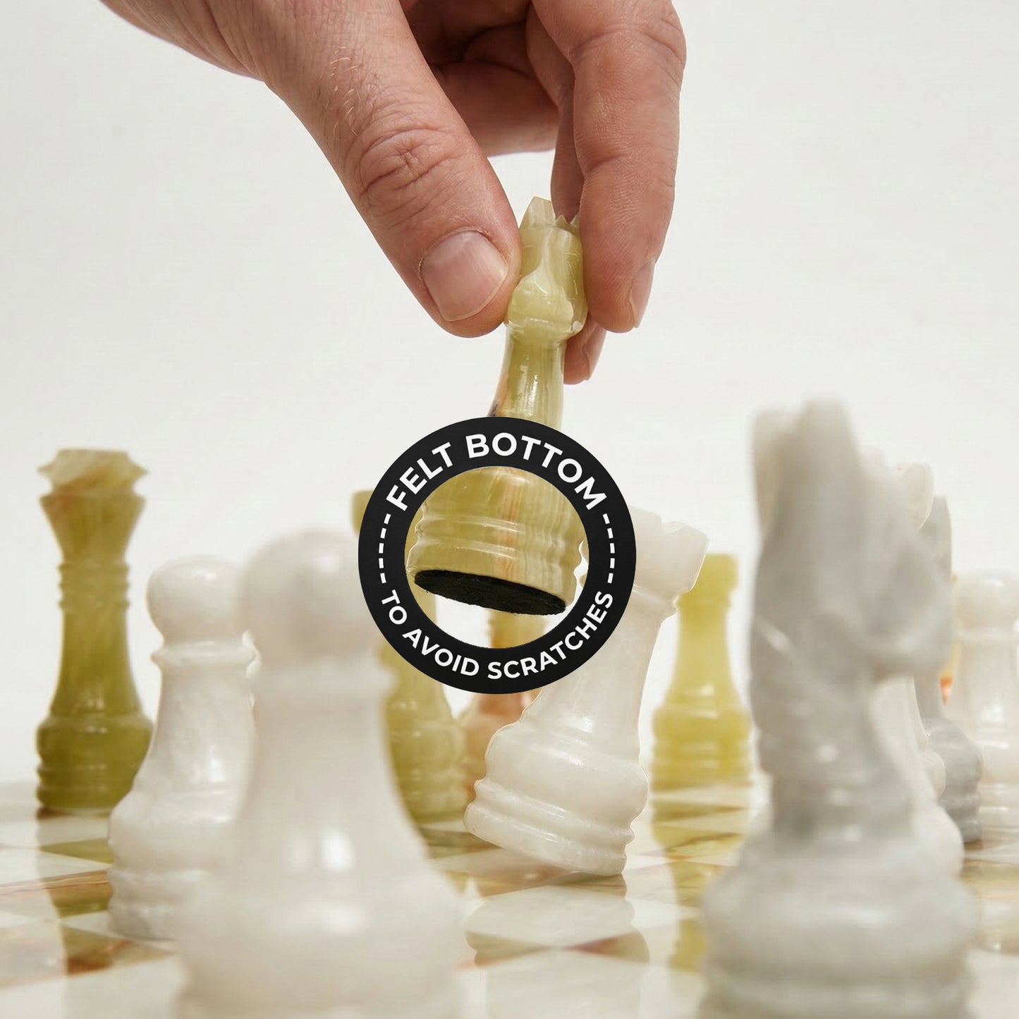 12 Inches Green Onyx and White Premium Quality Marble Chess Set