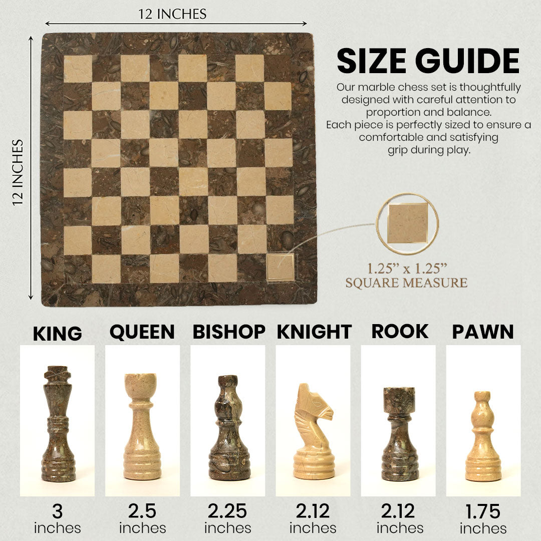 Grey and Verona Marble Chess Set 12 Inches