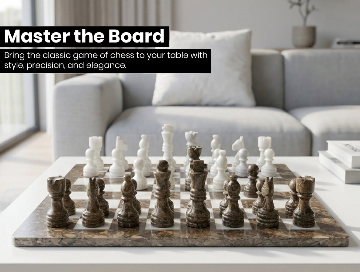 Grey and White High Quality Marble Chess Set 12 Inches