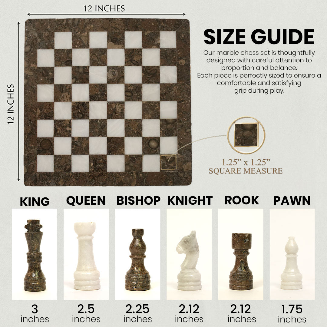 Grey and White High Quality Marble Chess Set 12 Inches