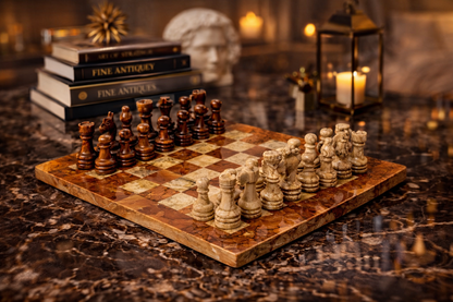 15 Inches Multi Coral Beautiful Marble Chess Set