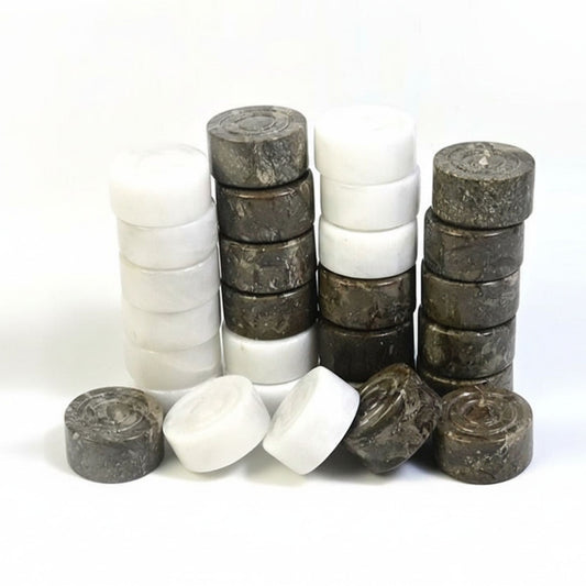 Grey Oceanic and White Marble Checkers Set – ( 32 Handcrafted Pieces )