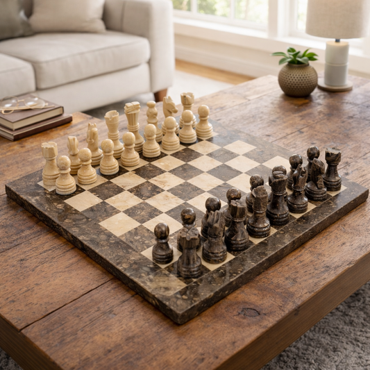 Grey and Verona Marble Chess Set 12 Inches - Premium Quality