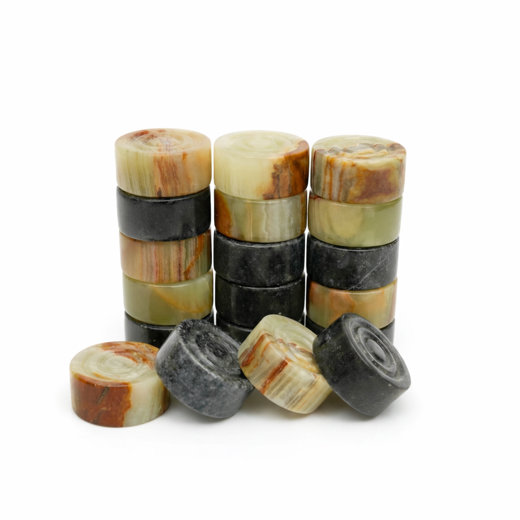 Black & Green Onyx Marble Checkers Set – (32 Premium Luxury Pieces)