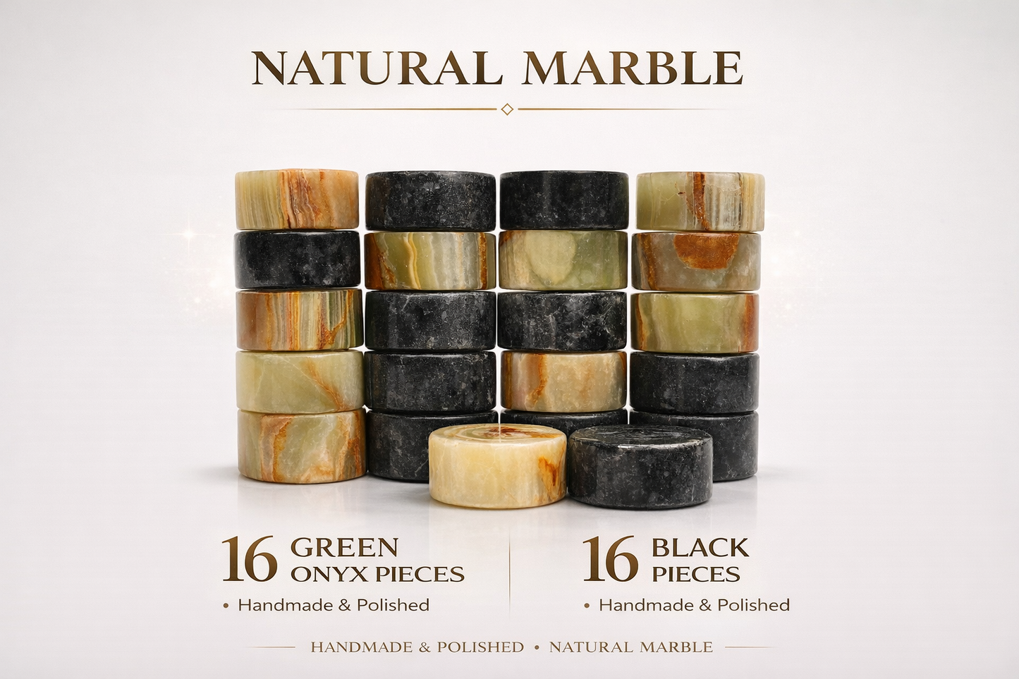 Black & Green Onyx Marble Checkers Set – (32 Premium Luxury Pieces)
