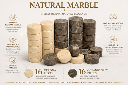 Verona and Oceanic Grey Marble Checkers Set - (32 Elegant Pieces)