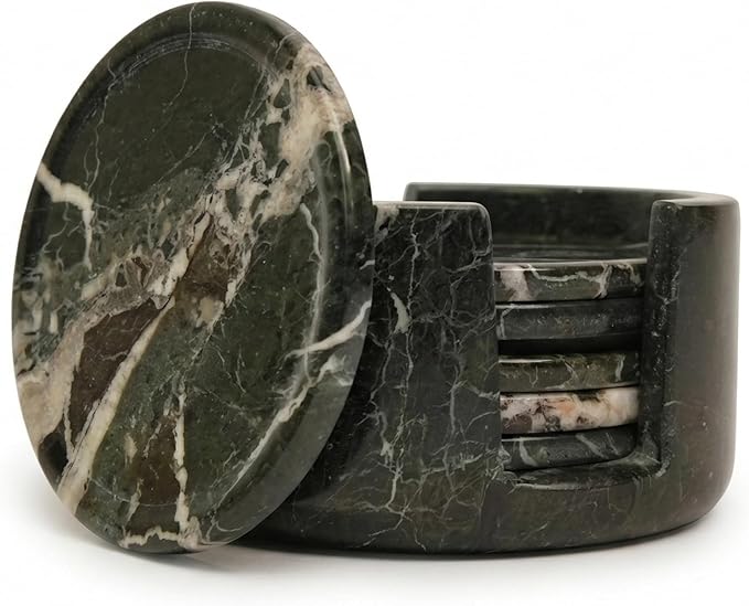 Black Zebra Round Marble Coaster (Set of 6)