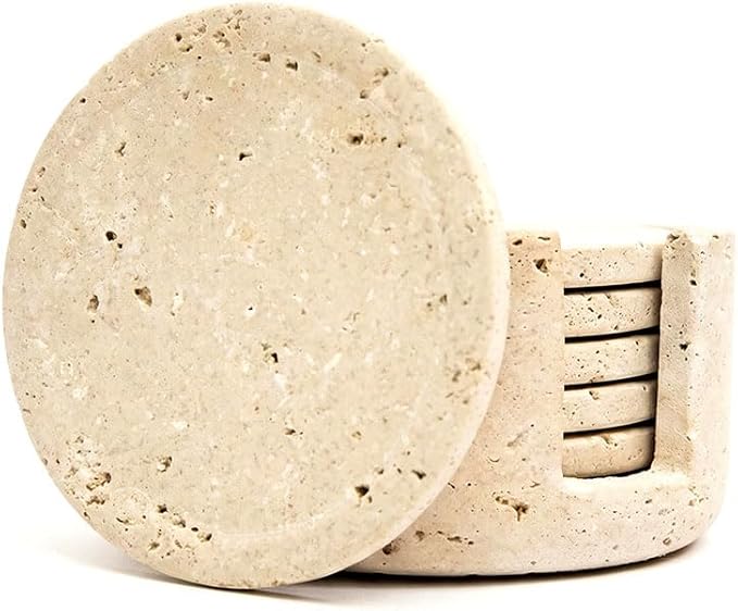 Travetine Round Marble Coaster (Set of 6)