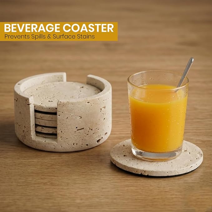 Travetine Round Marble Coaster (Set of 6)