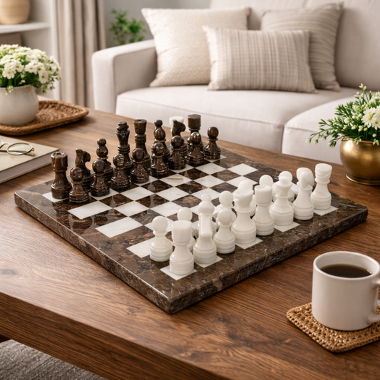 Grey Oceanic and White Marble Chess Set 12 Inches - High Quality
