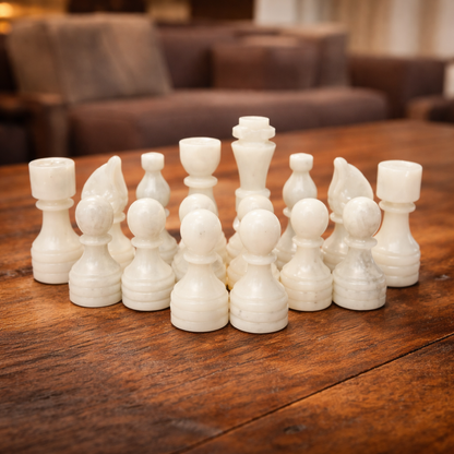 White Green Onyx Marble Chess Pieces for 12 to 16 Inches Board - Handmade (Pieces Only)