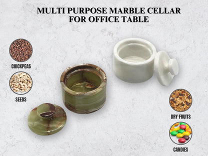 White and Green Marble Salt Cellar with Lid