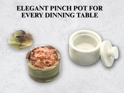 White and Green Marble Salt Cellar with Lid