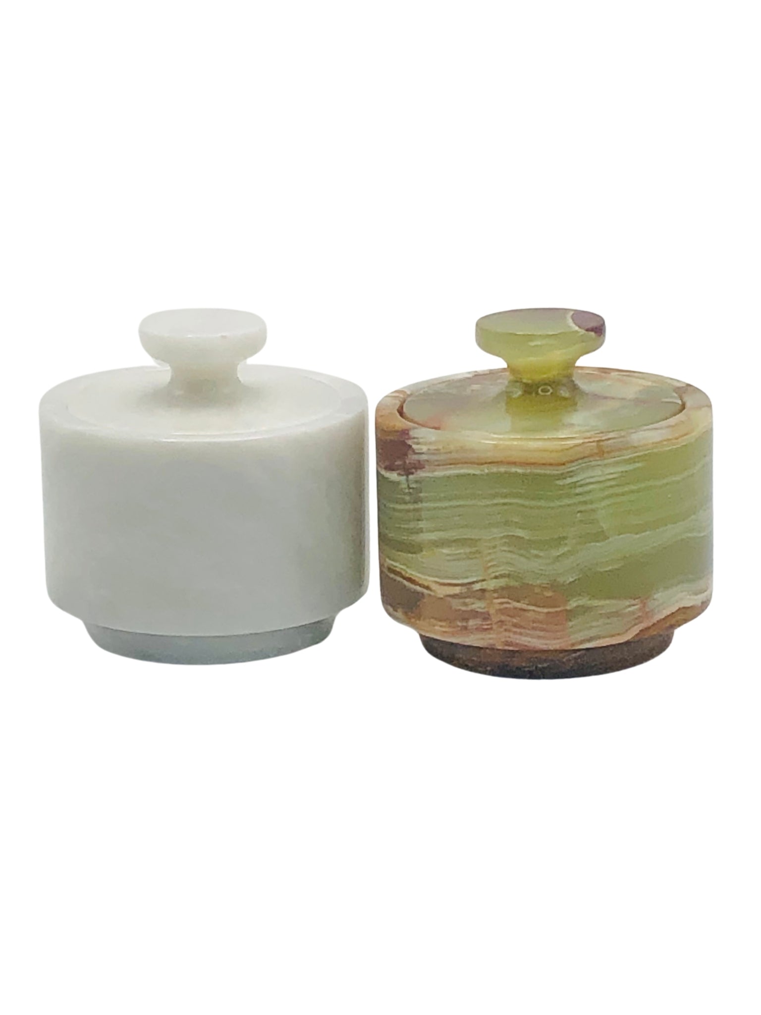 White and Green Marble Salt Cellar with Lid