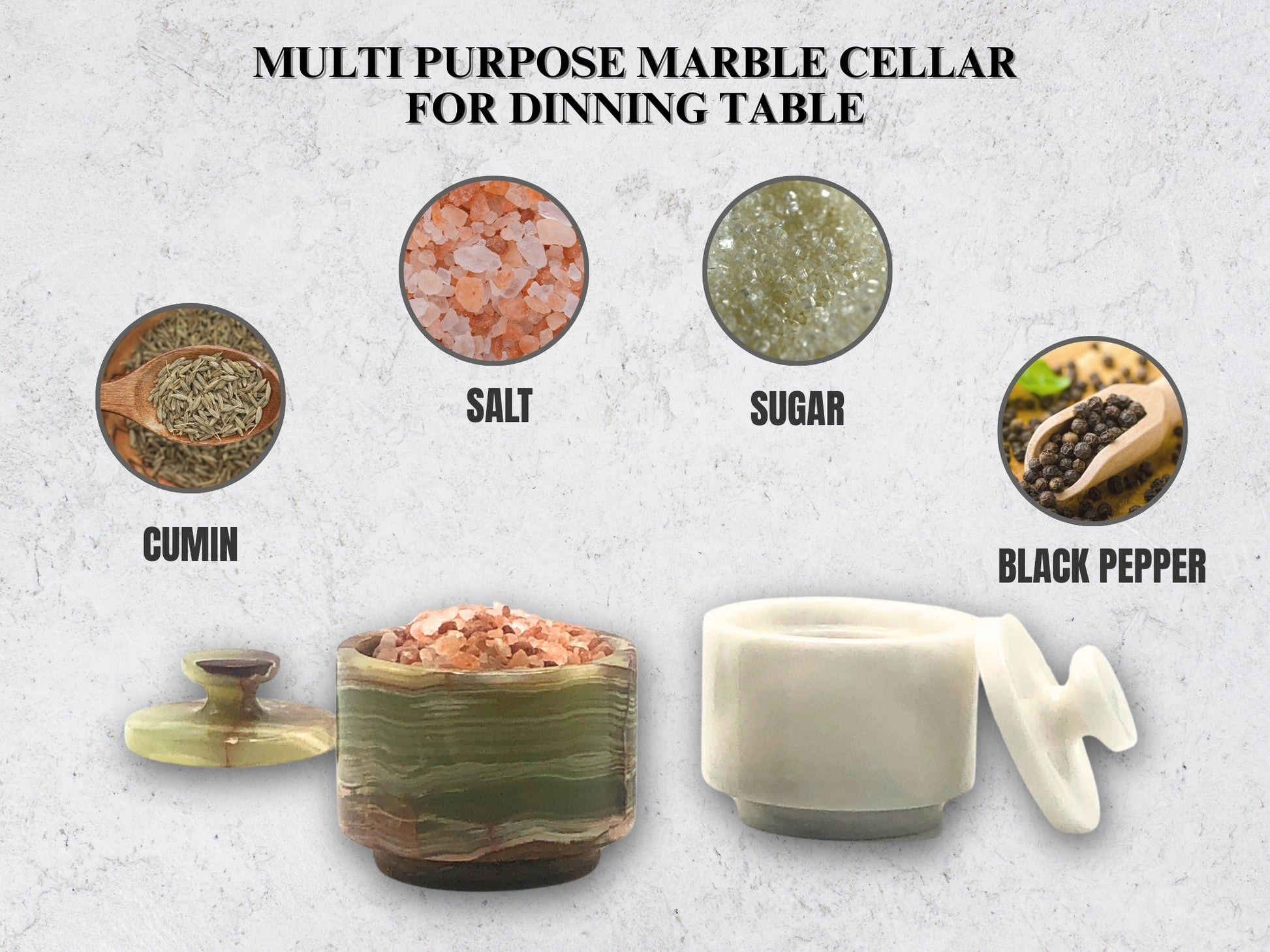White and Green Marble Salt Cellar with Lid