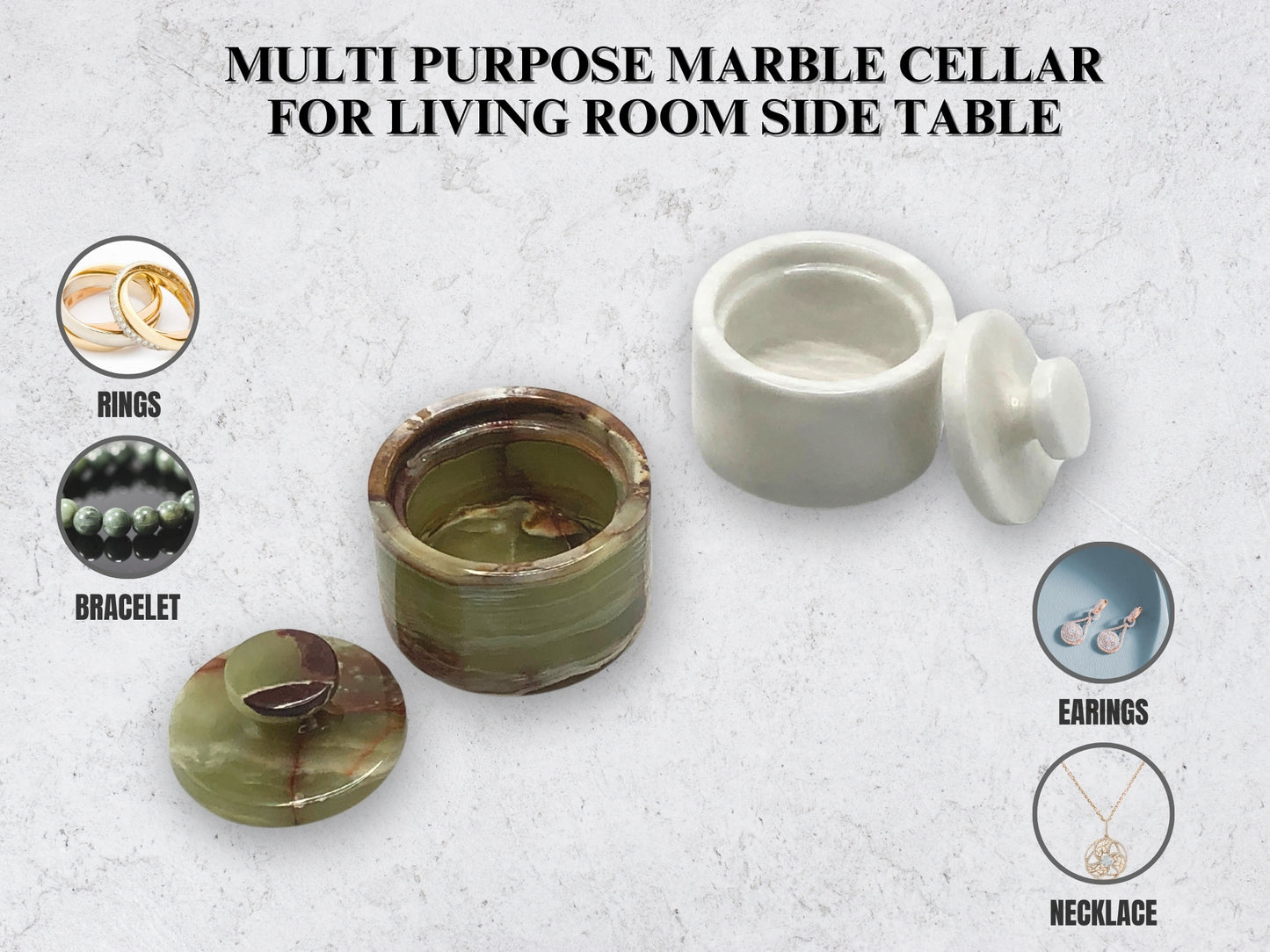 White and Green Marble Salt Cellar with Lid