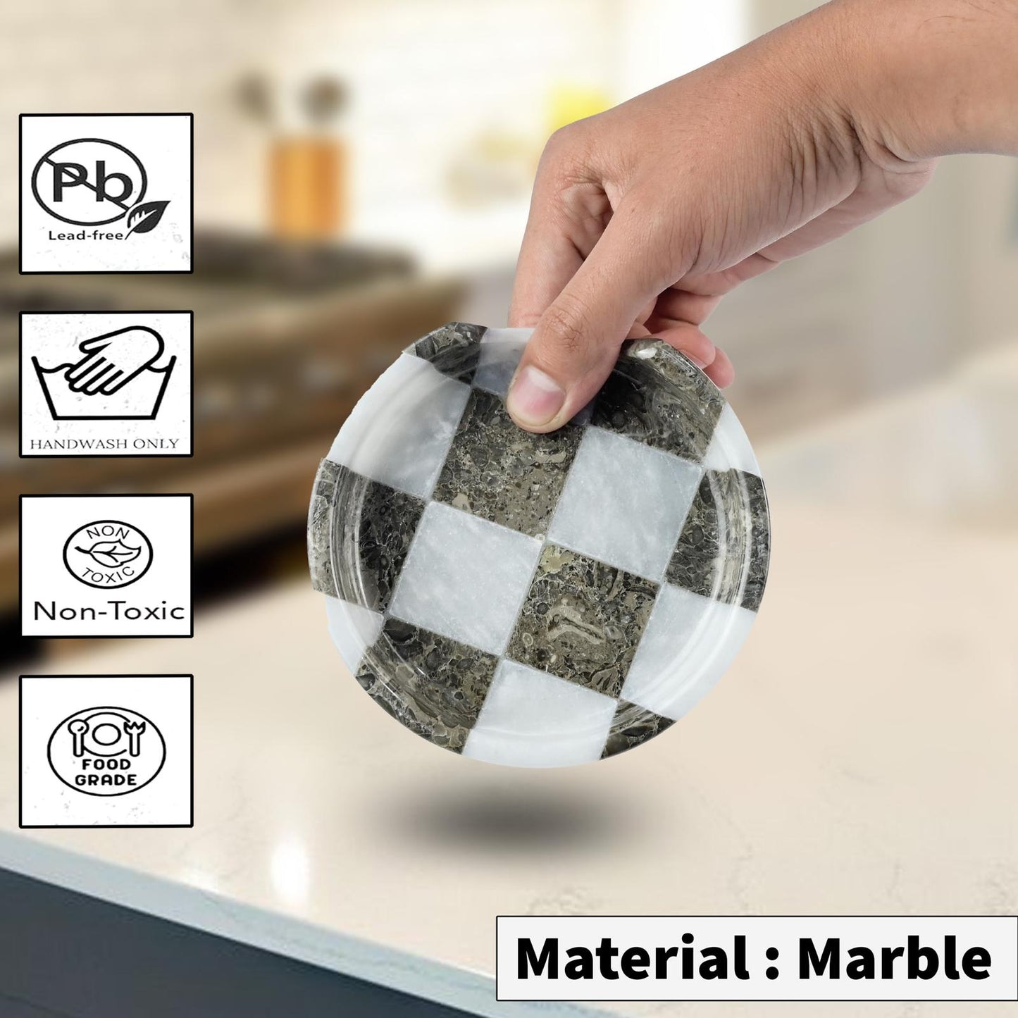 White and Grey Marble Spoon Rest - Checkered Style | OceanicX