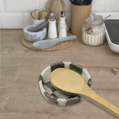 White and Grey Marble Spoon Rest - Checkered Style | OceanicX