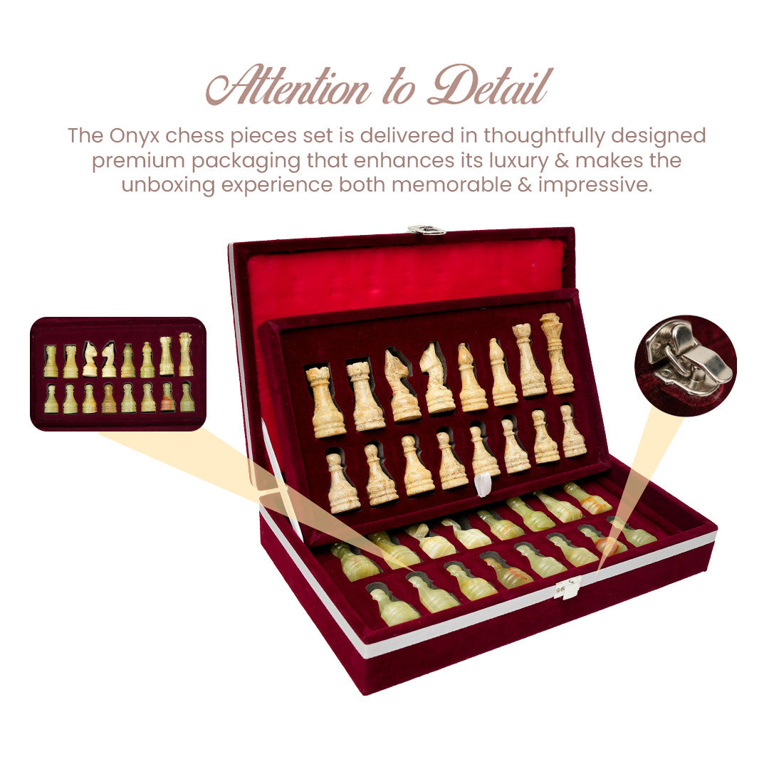 Coral and Green Onyx Chess Pieces for 12 to 16 Inches Board