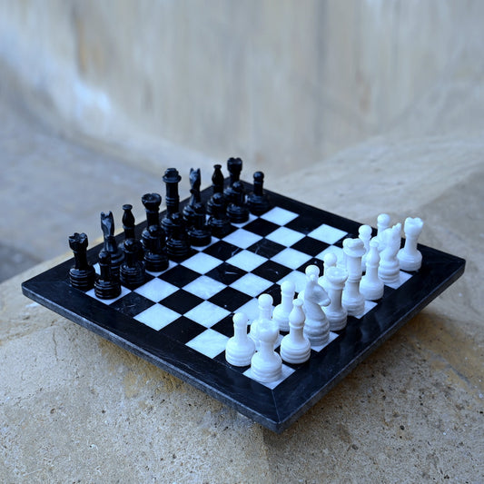 15 Inches Black and White Elegant Marble Chess Set