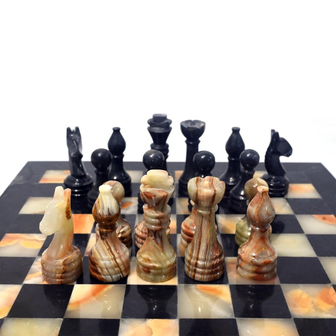 Black and Green Onyx Beautiful Chess Set 12 inches