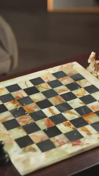 Green Onyx and Black Marble Chess Set 12 Inches - Premium Handmade