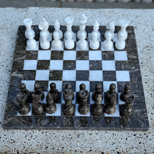 Grey and White High Quality Marble Chess Set 12 Inches