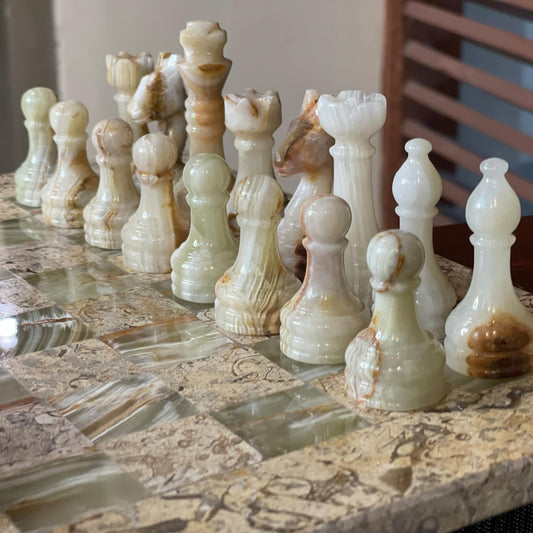 High Quality Handmade Coral and Green Onyx Chess Pieces Only for 12 to 16 Inches Board