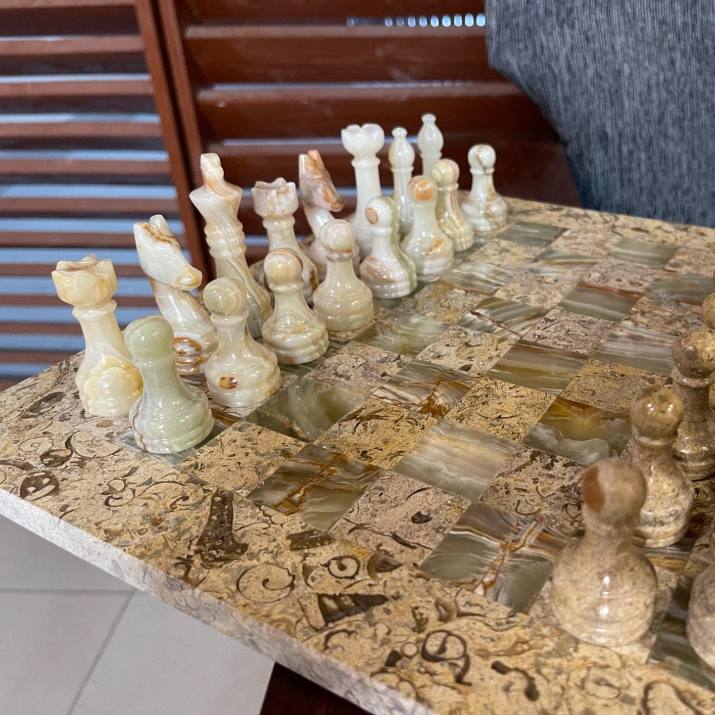 12 Inches Coral Green Onyx Handmade Marble Chess Set High Quality