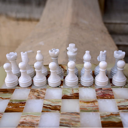 Green Onyx and White Elegant Chess Set 15 Inches