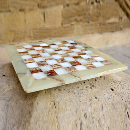Green Onyx and White Handmade Chess Board Only 15 Inches