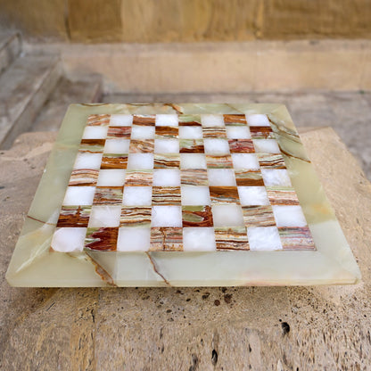 Green Onyx and White Handmade Chess Board Only 15 Inches