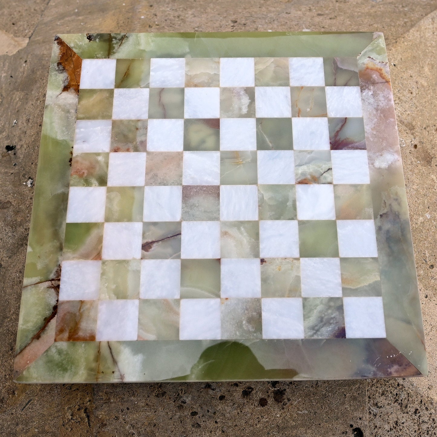 Green Onyx and White Handmade Chess Board Only 15 Inches