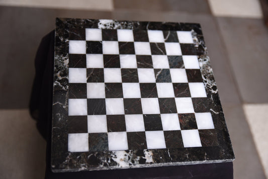 Black Zebra and White Elegant Marble Chess Board 12 Inches