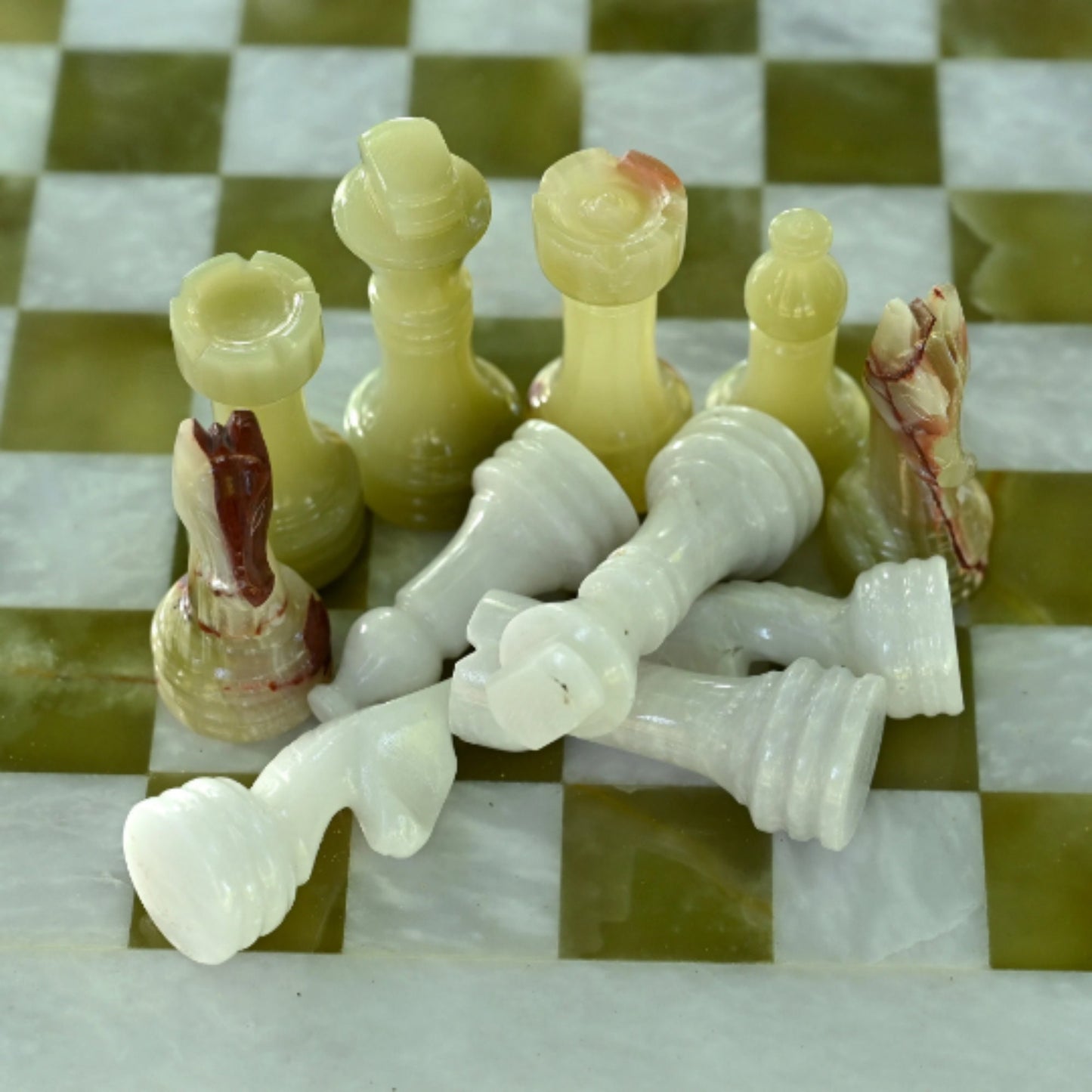 High Quality Handmade White and Green Onyx Chess Pieces Only for 12 to 16 Inches Board