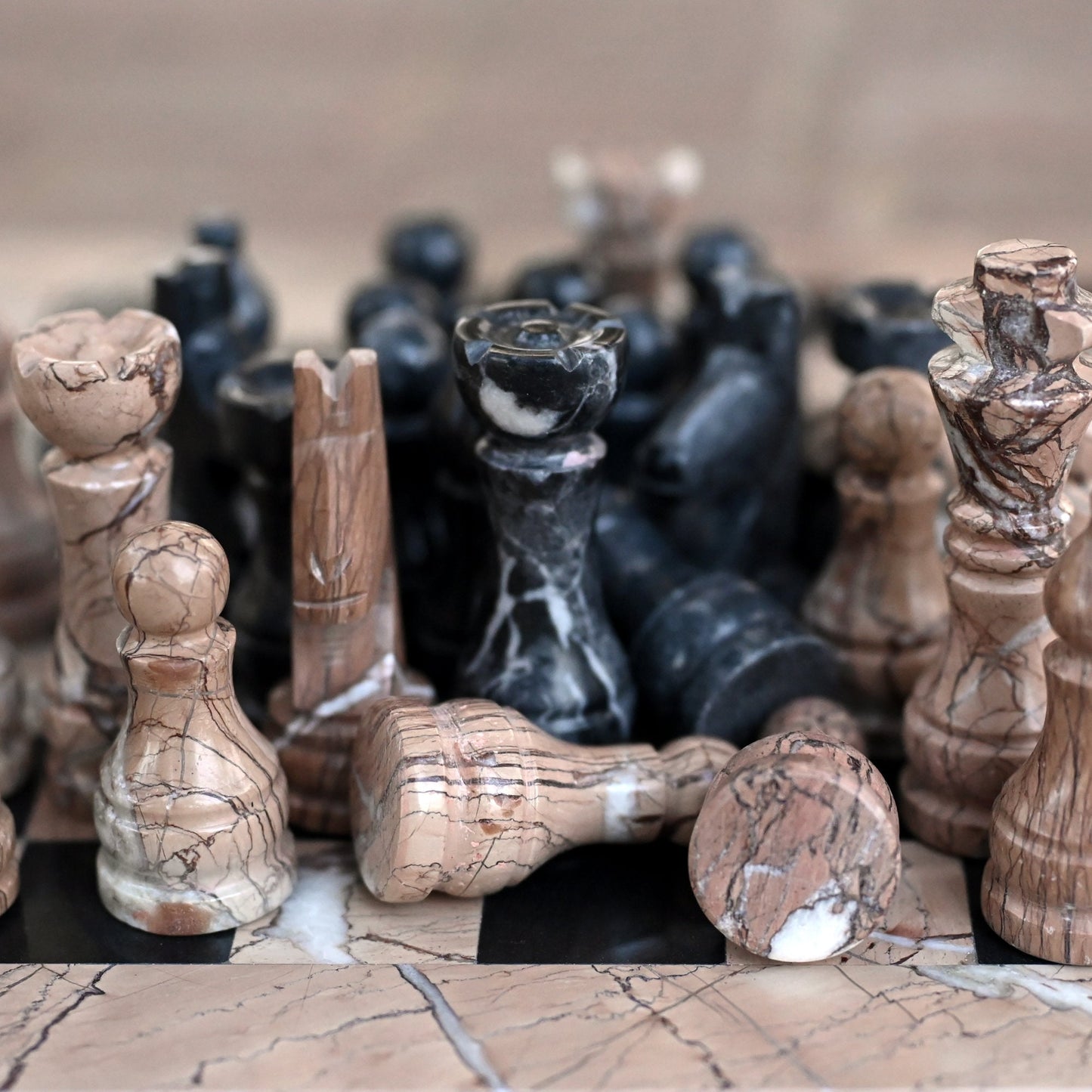 High Quality Handmade Pink Marina and Black Chess Pieces Only for 12 to 16 Inches Board