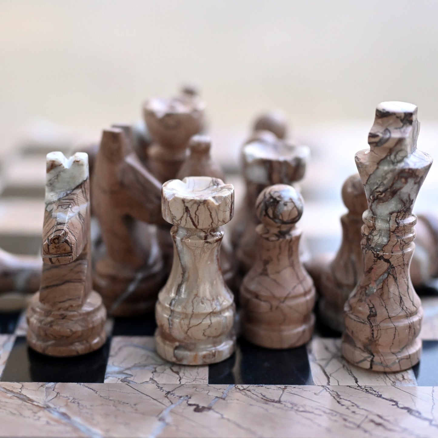 High Quality Handmade Pink Marina and Black Chess Pieces Only for 12 to 16 Inches Board