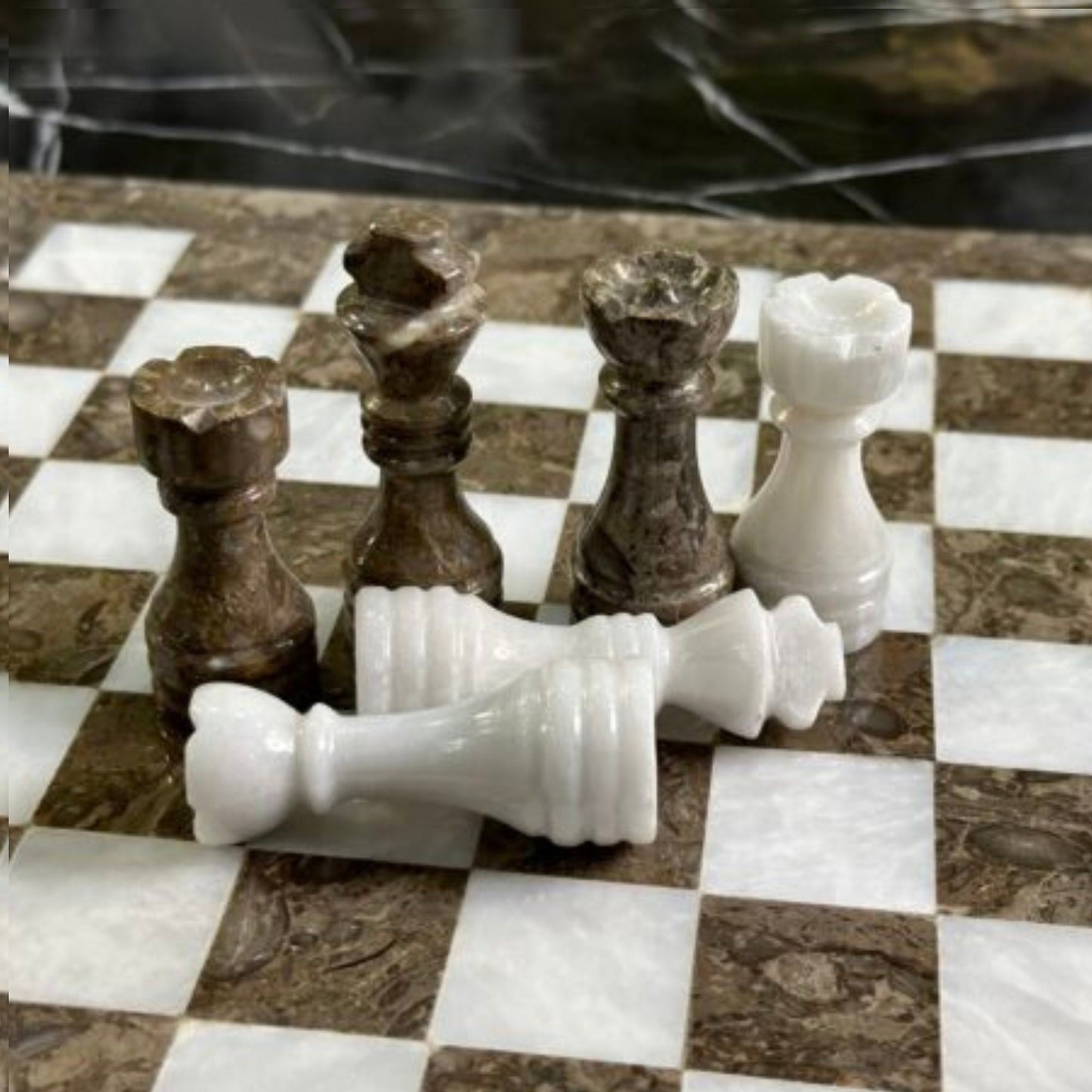 15 Inches Grey and White Elegant Marble Chess Set