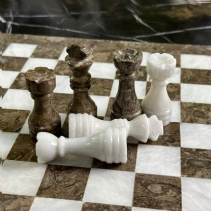 15 Inches Grey and White Elegant Marble Chess Set