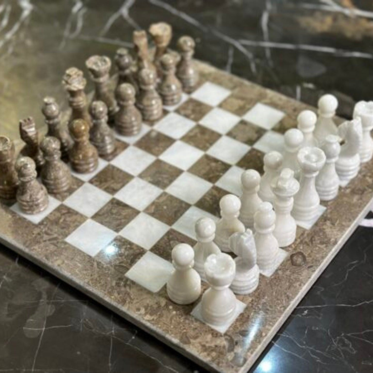15 Inches Grey and White Elegant Marble Chess Set