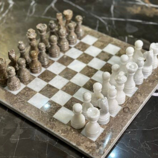 15 Inches Grey and White Elegant Marble Chess Set